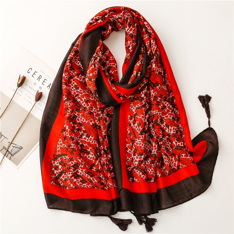 fashion scarf red letter printing fringed silk scarf long shawl thin