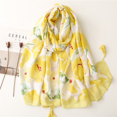 fashion scarf yellow floral satin beach towel shawl silk scarf
