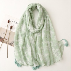 fashion scarf light green flowers handmade tassel scarf shawl