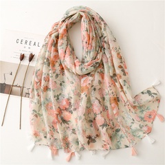 fashion simple scarf apricot color large flower fringed gauze shawl