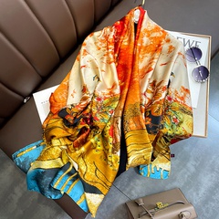 Chinese style classic retro peacock tie-dye ink splash simulation silk long scarf