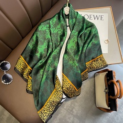 Spring Autumn Thin Green Gradient Floral Stitching Leopard Large Square Scarf