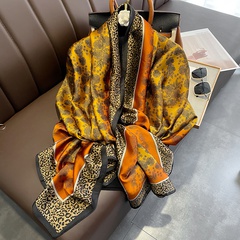 2022 new retro leopard floral print long silk scarf beach towel large shawl women