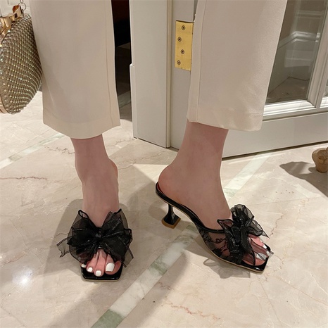 Sandalias y pantuflas con punta cuadrada y lazo de encaje a la moda al por mayor's discount tags