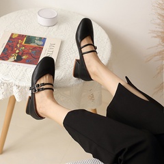 spring new square toe shallow mouth gentle Mary Jane shoes thick heel shoes