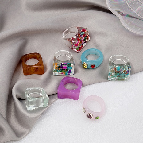 Korean retro candy-colored transparent diamond shell turquoise wide-brimmed ring's discount tags