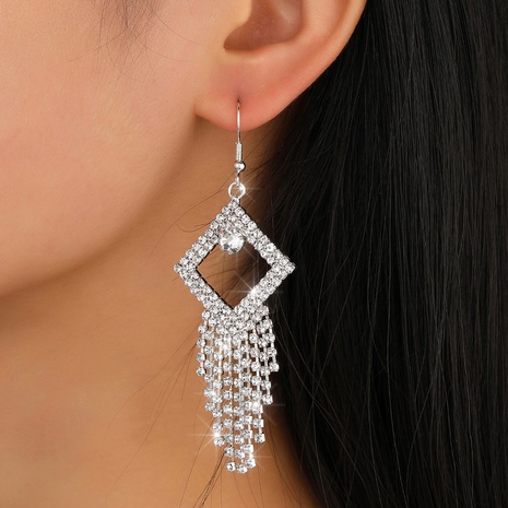 new fashion heart square shaped hollow tassel rhinestone earrings wholesale's discount tags