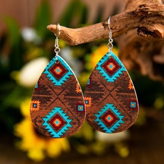 new retro water drop leopard geometric pattern leather earrings wholesale