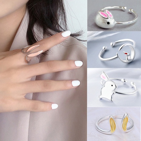 new rabbit ears brushed painting oil frosted two-color open copper ring  NHQIY648378's discount tags