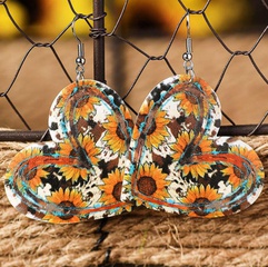 fashion heart leather creative heart-shaped double-sided leopard print pu earrings