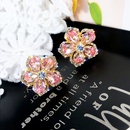 fashion flower zircon full rhinestone pink petal copper stud earrings wholesalepicture8