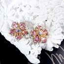 fashion flower zircon full rhinestone pink petal copper stud earrings wholesalepicture9