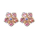 fashion flower zircon full rhinestone pink petal copper stud earrings wholesalepicture11