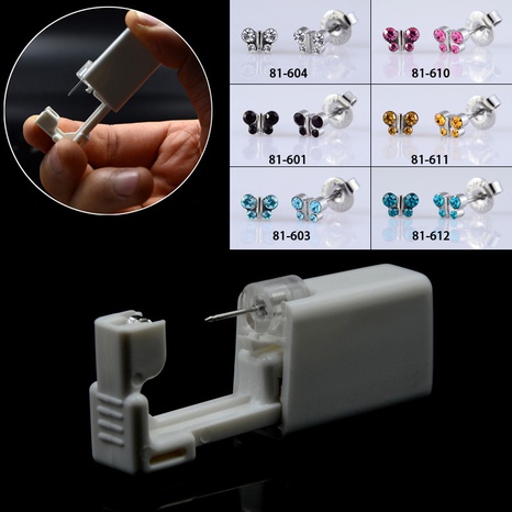 Built-in 316L stainless steel butterfly ear studs disposable sterile ear piercer gun ear piercing tool's discount tags