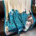 Chinese style retro peacock contrast color printing fashion simulation silk long scarfpicture12