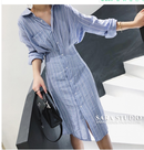 Fashion striped dress women waist cover belly loose midlength skirt summerpicture6
