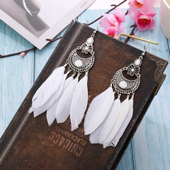 fashion crescent-shaped water drop alloy tassel feather alloy earrings