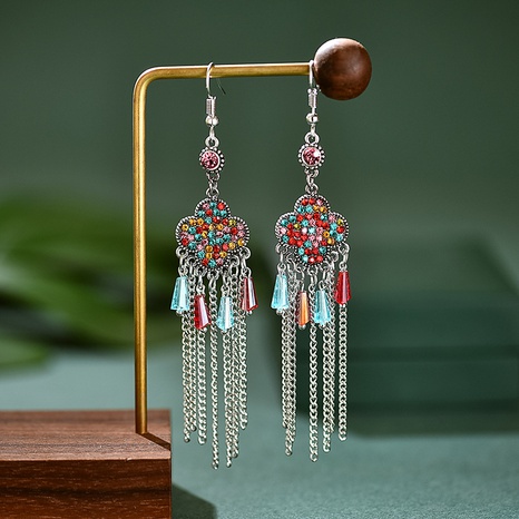 retro four-leaf clover fashion long earrings full diamond alloy earrings's discount tags
