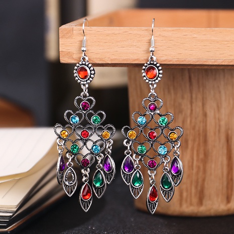 retro multi-layer diamond-encrusted earrings ethnic long alloy ear jewelry's discount tags