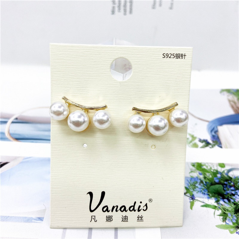 simple three pearls geometric metal stud earrings wholesale
