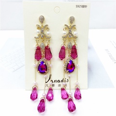 vintage contrast color inlaid gemstone long tassel earrings wholesale