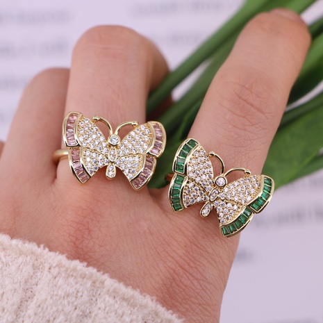 fashion butterfly copper plated 18K gold micro-set zircon opening adjustable ring  NHWEI648535's discount tags