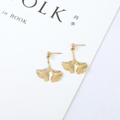 simple new stainless steel gold small leaf ginkgo leaf earrings