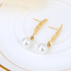 simple new stainless steel gold wheat ear pearl drop earrings wholesale
