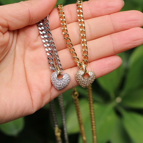 fashion copper micro-set zircon peach heart pendant gold necklace  NHWEI648563's discount tags