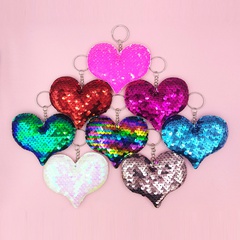 double-sided sequins heart shaped combination reflective bright bag keychain pendant
