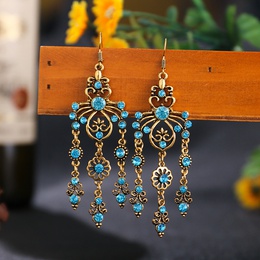 vintage hollow geometric long tassel retro multilayer diamond ethnic earrings wholesalepicture6