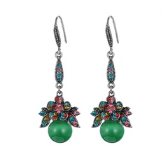 retro ethnic diamond-studded contrast color opal drop earrings jewelry