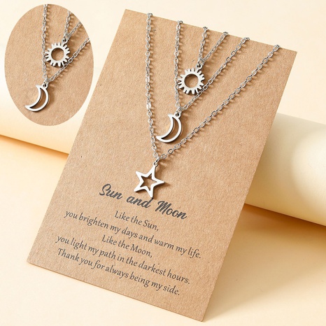 new hollow sun moon and star pendent card alloy necklace's discount tags