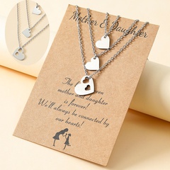new stainless steel hollow heart-shaped mother's day parent-child card necklace 3-piece set