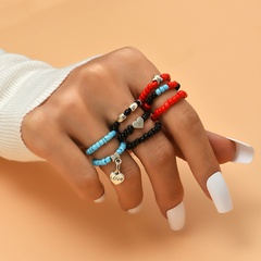Bohemian contrast color heart rice bead ring wholesale