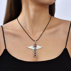 exaggerated geometric natural stone angel wings necklace female