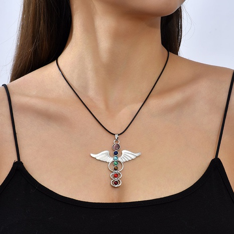 exaggerated geometric natural stone angel wings necklace female  NHLA648653's discount tags