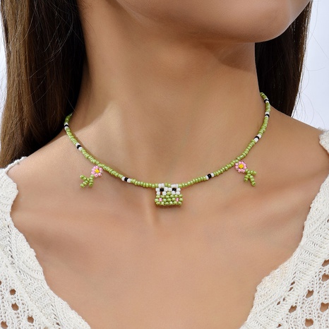 Bohemian simple hand-woven flower frog necklace female's discount tags
