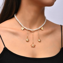 fashion trend long pearl ladybug butterfly necklace female