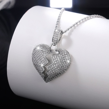 fashion broken heart pendant full of diamonds copper zircon heart necklace NHJCS648665's discount tags