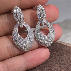 fashion hollow geometric drop earrings zircon copper earrings wholesale