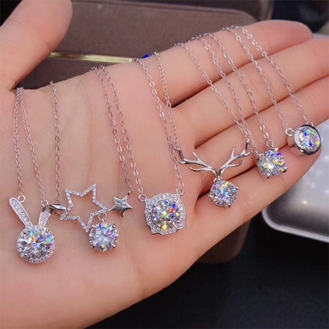 cute rabbit star pendant copper zircon necklace birthday gift necklace's discount tags
