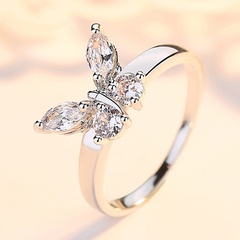 simple copper butterfly-shaped zircon ring female gift fine ring
