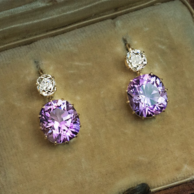 simple inlaid purple zircon geometric earrings fashion copper earrings