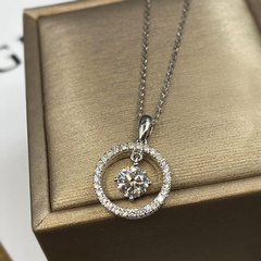 fashion round zircon circle pendant simple short copper zircon necklace