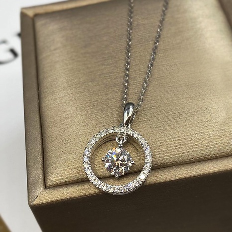 fashion round zircon circle pendant simple short copper zircon necklace's discount tags