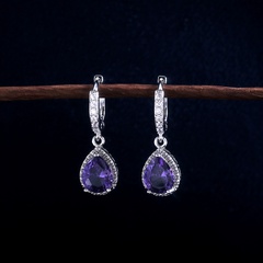 boucles d'oreilles goutte d'eau rétro pierres précieuses violettes boucles d'oreilles en cuivre de mode