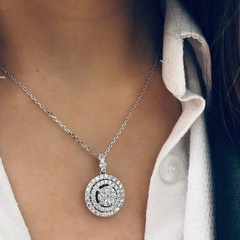 creative hollow multi-layer ring pendant full of diamonds zircon copper necklace
