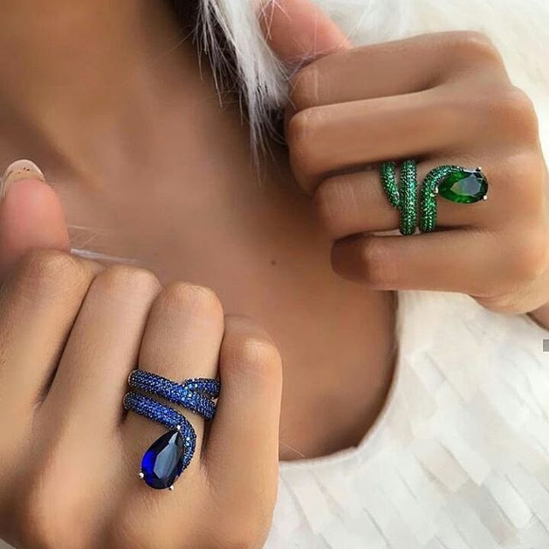 Serpentine Microencrusted Diamond Zircon Ring Ladies Copper Jewelry