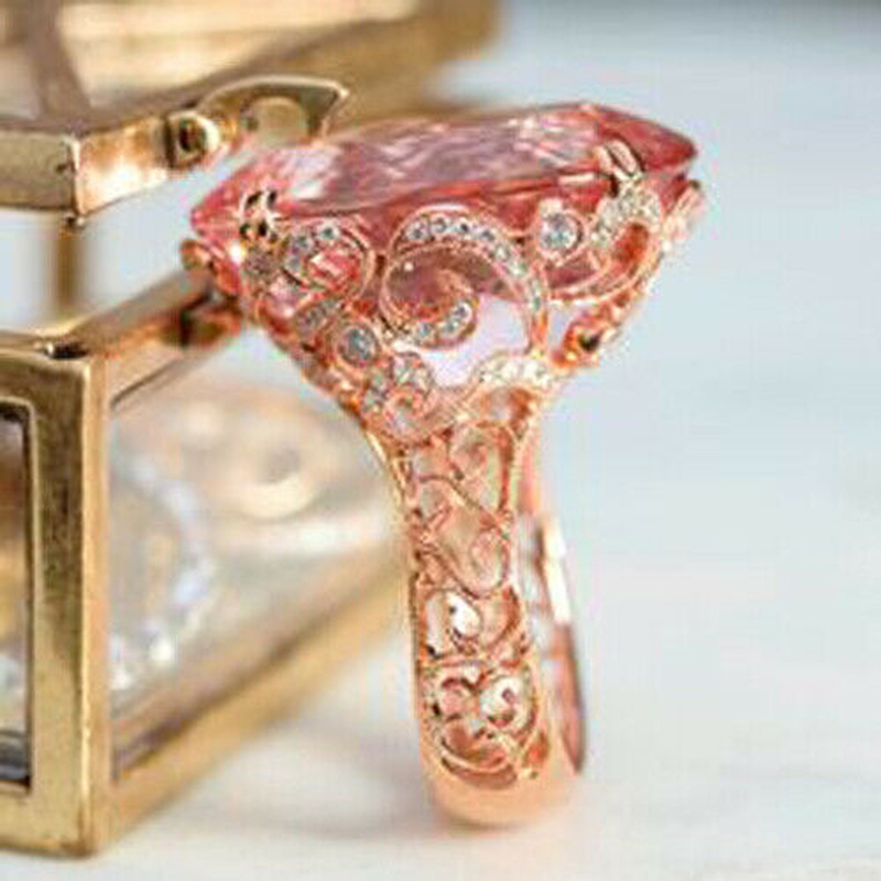 flower jewelry fashion pink zircon jewelry princess engagement rose gold copper ring